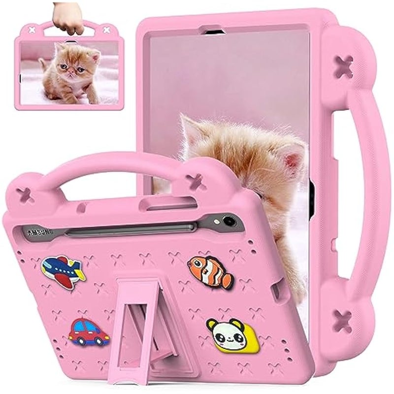 Kids Tablet Case for Samsung tab S10 FE S9 FE/S8/S7, Built-in Kickstand and Handle Shockproof Cute Cover Lightweight Compatible with Galaxy S9 11 inch (SM-X710/X716B/X718U) Pink - Image 1